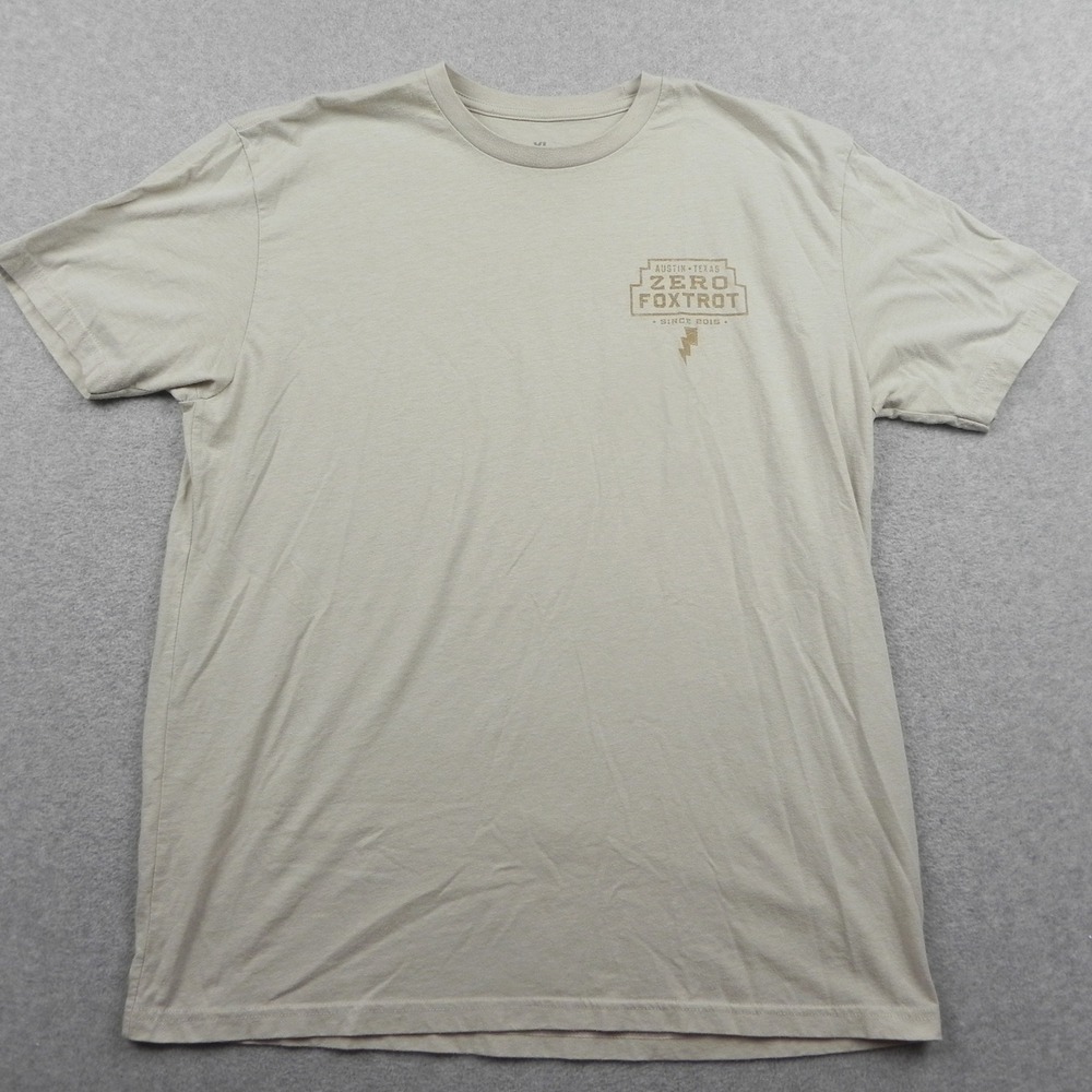 Zero Foxtrot T Shirt Mens XL Tan Graphic Skull Austin Texas Stay Zero Tee